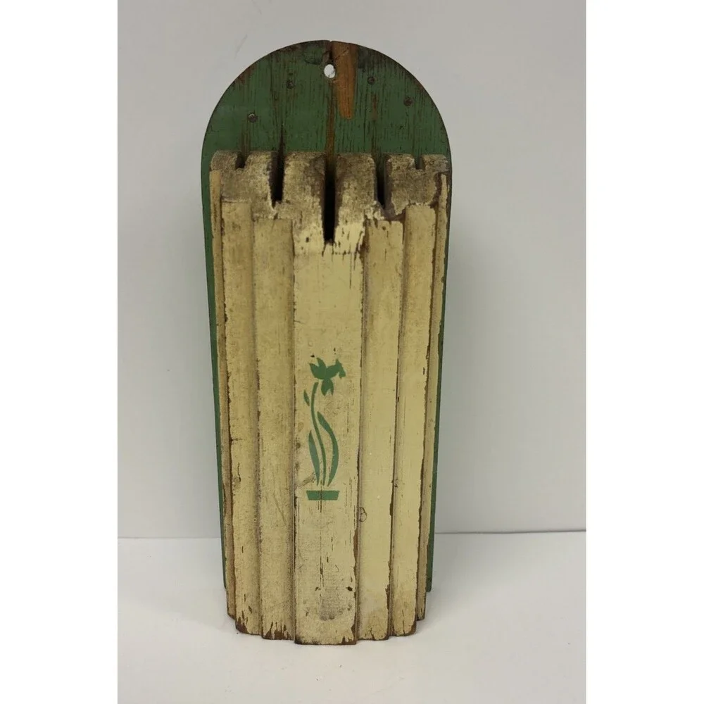 VINTAGE NUWAY 1940s KITCHEN 5 SLOT WOODEN KNIFE HOLDER With Vintage Knives - Picture 3 of 6